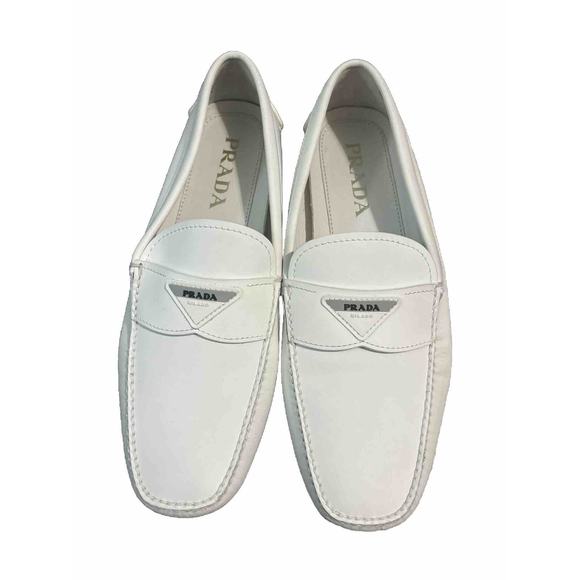 AUTH PRADA SAFFIANO PENNY LOAFER SHOES WHITE US 8 - Picture 1 of 9